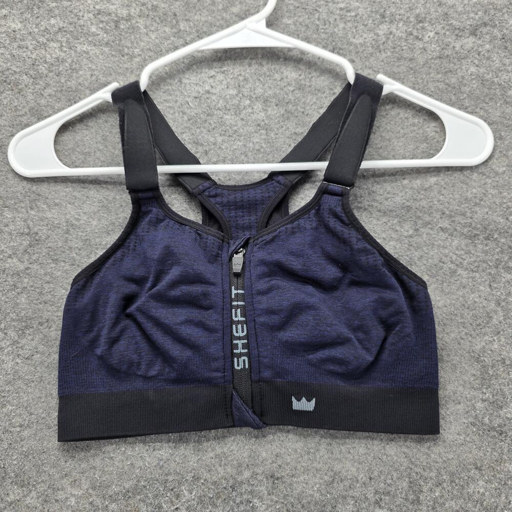 Shefit Sports Bra Womens Small Blue Zip Front Adjustable Racerback Athletic